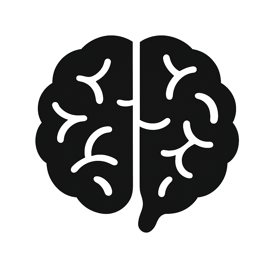 Black brain icon representing focus, cognition, and mental performance.