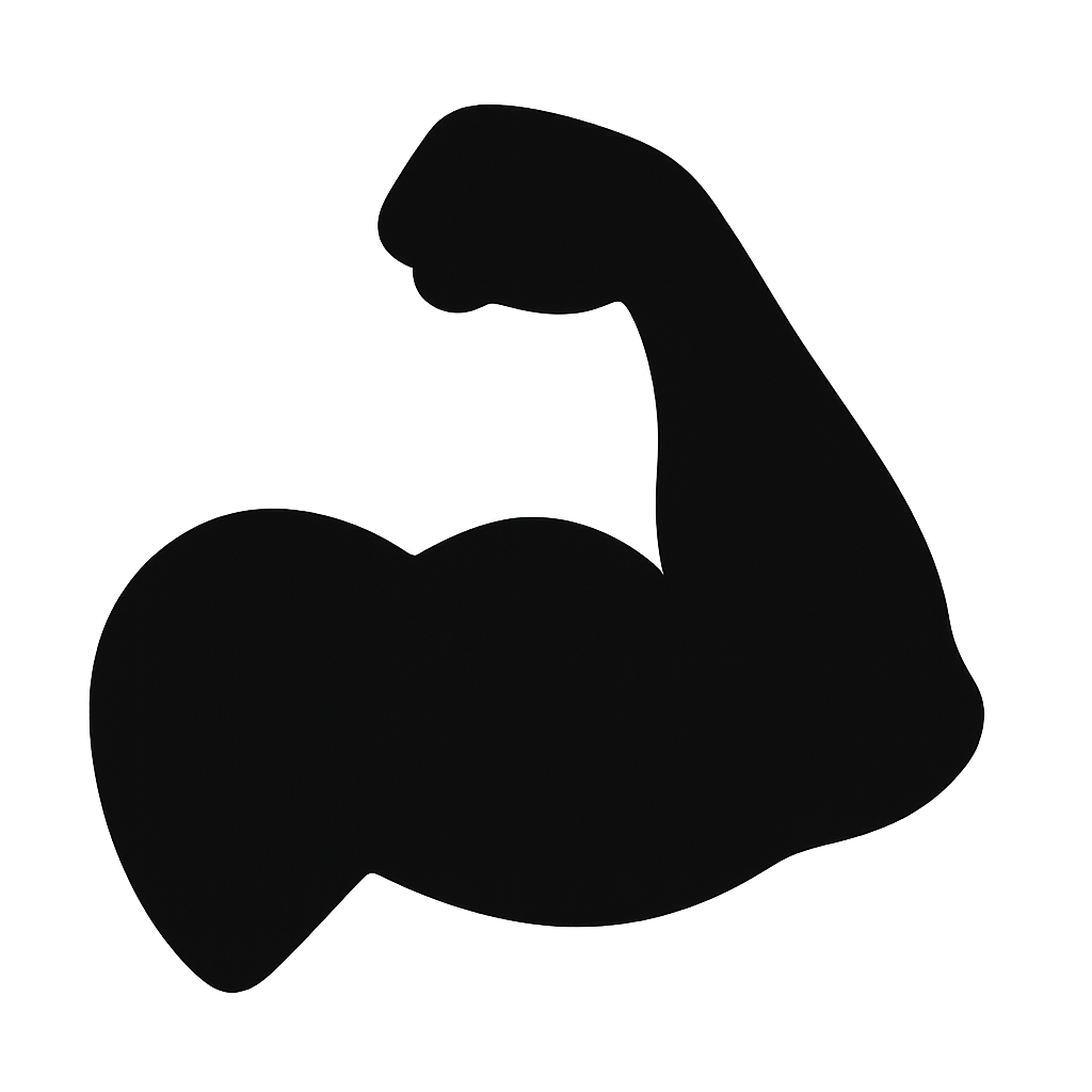Black silhouette of a flexed arm representing strength and muscle performance.