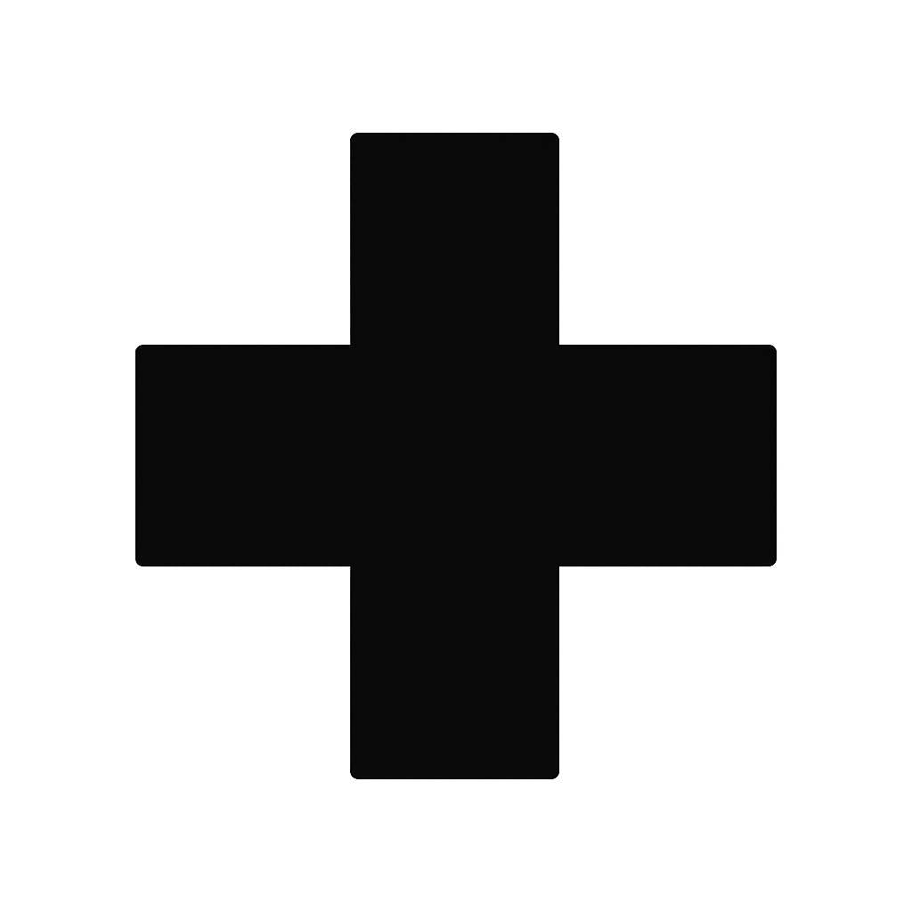Black medical cross icon representing recovery.